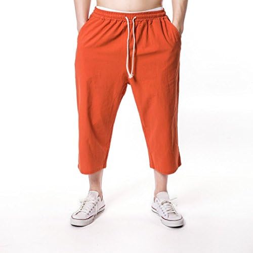 Mens Trouser Inverlee, Men's Jogging Fitness Flax Casual Loose relaxatio Drawstring Pure Color Pant (M, Orange)