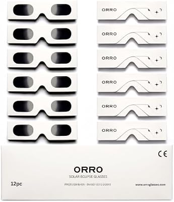 Lunettes d’éclipse solaire 45 mm, Lot de 2/6/12, Blanches, S’adaptent par-dessus les lunettes de vue, Protection oculaire certifiée, Testées EN ISO 12312-2:2015, Marquage CE - Coupe Edge