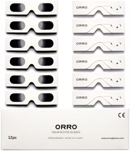Gafas para Eclipse Solar de 45 mm, Pack de 2/6/12, Blancas, Se Ajustan sobre Gafas Graduadas, Protección Ocular Certificada, Ensayadas según EN ISO 12312-2:2015, Marcado CE - Ajuste Edge