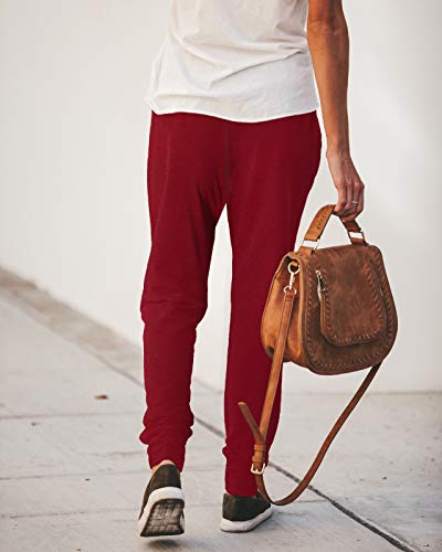 WUAI-Women Pants Capri Casual Cropped Trousers Elastic Waist Paper Bag Pants with Pockets (Wine,XX-Large)