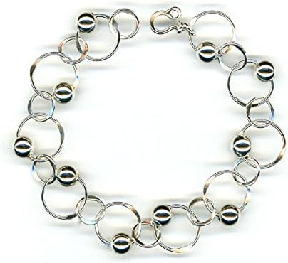 Wire Circle Bracelet Beaded Chain Large Open Circle Sterling Silver Chain Bracelet