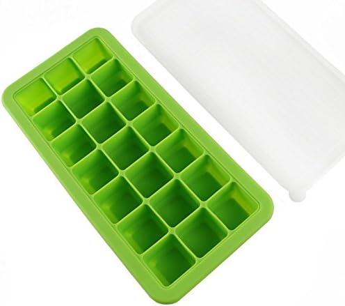 FUKCUP Soft Silicone Baby Food Freezer Ice Cube Tray Moulds Box Maker with Watertight Lid,21 Ice Cubes Cool Vodka Whisky Cocktail Highball Coffee Iced Tea - FDA Approved Food Grade Ice Molds (Green)