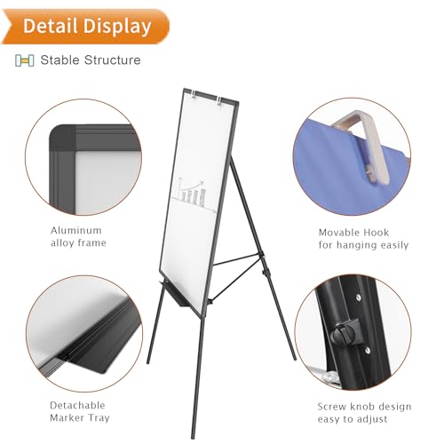 VIZ-PRO Magnetic Whiteboard Easel Black, 36 x 24 Inches, Portable Dry Erase Board Height Adjustable for School Office and Home