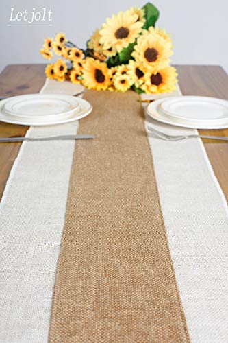 Letjolt Burlap Table Runner Jute Table Runner Farmhouse Runner Rustic Weddings Table Runner Woven Fabric Picnic Baby Shower Farmhouse Decor, Crean White Natural 12x72 Inches - Thumbnail 4