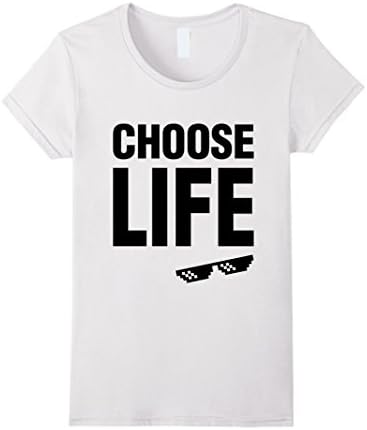 Women's Choose Thug Life, Deal With It Pixelated Sunglasses T-Shirt Medium White