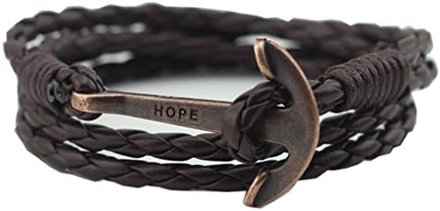 UNIONTOP Handcraft Brown PU Leather Hope Bracelets For Mens and Womens Knitting