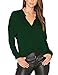 Dohia Women's Casual V Neck Chiffon Blouses Long Sleeve Loose Tops Shirt C2613 (L, DarkGreen)