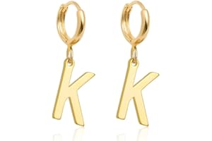 Fremttly 14K Gold Plated Initial Earrings, Dainty Gold Earrings Dangle Hoop Letter Earrings Cute Earrings for Women