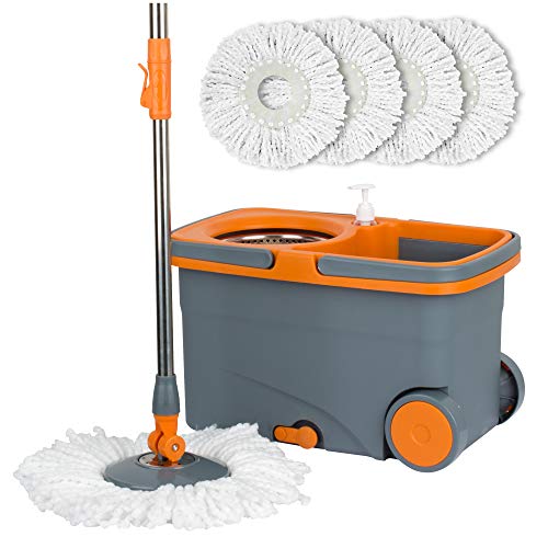 Casabella Microfiber Spin Mop and Bucket System with 4 Replacement Head