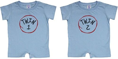 Baby-Boys 6-24 Months Set Of 2 Twins Onsies Rompers "Twin 1 Twin 2"