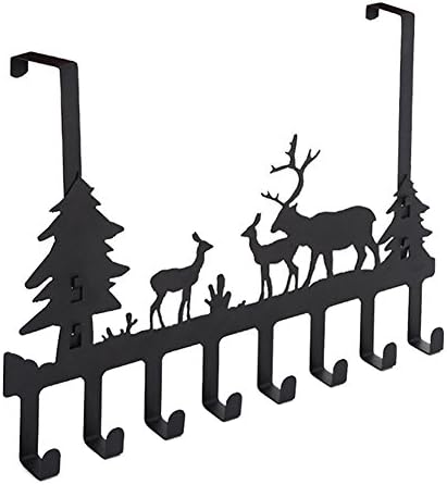 DIRUISHEN Over Door Hook Rack,Vintage Metal Deer Wall Hooks,Decorative Organizer Hooks for Clothes, Coat, Hat, Belt, Towels,Stylish Over Door Hanger for Home or Office Use (8 Hook,Black)