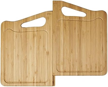 Dual Combo Extra Large Organic Bamboo Cutting Board Set /18.4“x13”x0.63“/ Thick, Durable, Strong /with Large Drip Groove&amp;Handed Handle .Amazing Gift in a Beautiful Shape and Package