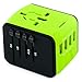 Limechoes International Travel Adapter Universal Power Adapter European Plug Converter Worldwide All in One with 2.4A 4 USB Ports and AC Socket US to Europe Plug Adapter for UK USA EU AUS Asia (Green)