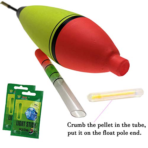Qualyqualy Lot De 5 20 G 30g Eva Schwimmt + 10stück Poissons-glühen-nuit Lumière étage-longue Verticale Éclairage Flottant Bobber De Pêche De Jeu De