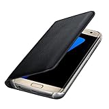 Gotd EXTREME Protection / Rugged but Slim Protective Case for Samsung Galaxy S7 Edge (2016), Luxury Leather Wallet Flip Smart Case Full Cover (Black)