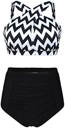 Lemiu Women's Vintage Plus Size Floarl Two Piece High Waist Front Cross Swimsuit Bikini