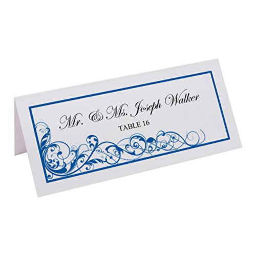Scribble Vintage Swirl Printable Place Cards, Royal Blue, Set of 60 (10 Sheets), Laser & Inkjet Printers - Perfect for Wedding, Parties, and Special Events