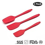 Silicone Spatula Kitchen Utensil Set Of 3-Spoon And Spatulas With Seamless Design Non-Stick Silicone Rubber With Reinforced Stainless Steel - Perfect For Cooking Or Baking Gift Set (Red)