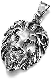 first Men Stainless Steel Lion Pendant Necklace Gold Fashion Hiphop with 24 inch Stainless Steel Box Chain(silver black)