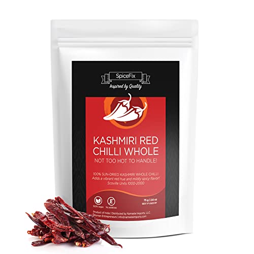 SpiceFix Whole Kashmiri Red Chilli Pepper, Mild to Medium Heat
