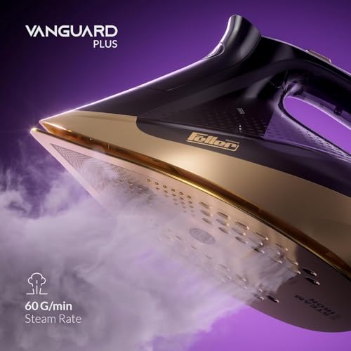 Feller Germany Vanguard Plus Steam Iron 3000W,Grab-to-Steam Technology,Prime Gold Ceramic 2x Sole Plate+Anti Calc,Anti Drip,Auto Shut Off,Display,Turbo Steam, SI300,2Y Guarantee-UAE Version (Gold)