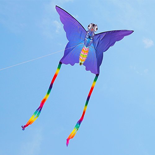 Besra Huge Colorful Butterfly Kite Single Line Easy To Fly Insect Nylon Kite With Handle & Strings for Kids & Adults (Blue)