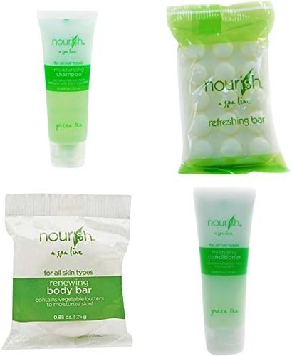 Nourish Spa Line Green Tea BNB/Vacation Rental Bath & Body Sets - Soap, Shampoo, Conditioner (8 Pieces Total)