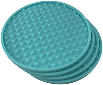 4 Teal Coasters - Pyramid Silicone Rubber Catches Drink Condensation and Spills - Safe Non-Slip for Dinner Table, Furniture, or Bar