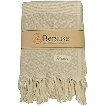 Bersuse 100% Cotton Hierapolis XL Blanket Turkish Towel, 60X95 Inches, Beige