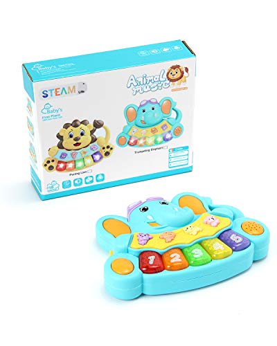 STEAM Life Educational Baby Musical Toy Piano | Light Up Toy Keyboard has 5 Numbered Keys | Plays Songs and Music Memory Game (Smart Baby Elephant Piano)