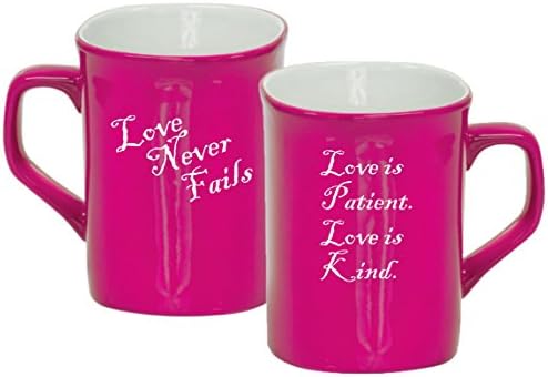Ceramic Coffee Mug By Lazer Designs - 10oz Laser Engraved 1 Corinthians 13:4 Love is Patient Love is Kind Love Never Fails - Perfect for Valentine's Day Anniversary Mother's Day Weddings Gifts