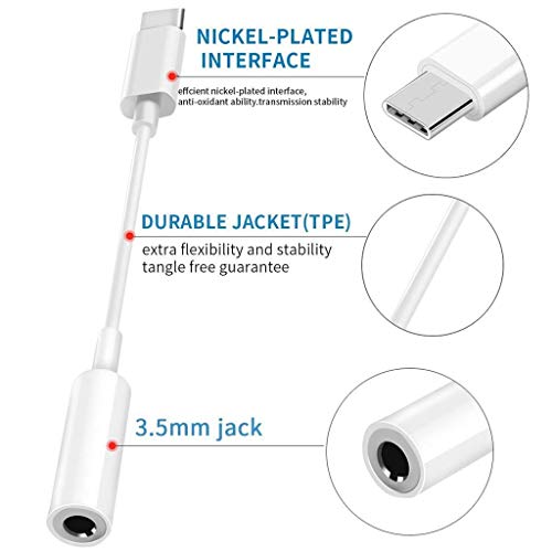 Pixel 2 Headphone Adapter, (2 Pack) Type C/USB C to 3.5mm AUX Adapter Dongle Connector Stereo Audio Jack Cable Adapters Compatible with Google Pixel 2/2 XL/HTC U11/ Moto Z/Essential PH-1/Samsung More