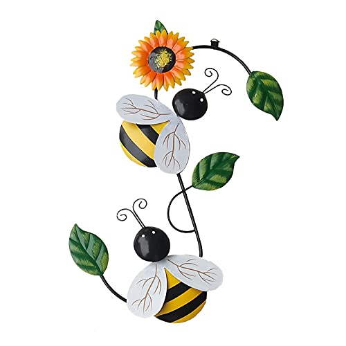 ZXCFTG Metal Bee Wall Art 15 x 12 In Bee Wall Hanging with Sunflower Wall Garden Sculptures & Statues Outdoor for Farmhouse Porch Patio Living Room Bedroom