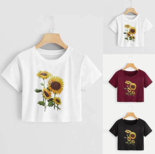 QIQIU Sunflower Print Crop Tops Womens 2019 Sexy Beach Fashion