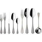Villeroy &amp; Boch Medina Collection 64-Piece Flatware Set, Service for 12, Plus 4 Additional Serving Pieces, 18/10 Stainless Steel, Flared Handle, Solid Weight