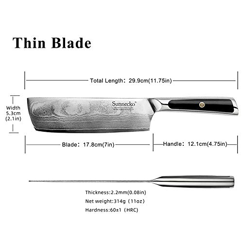 Sunnecko Nakiri Knife 7 inch, Small Cleaver Knife with Damascus Steel