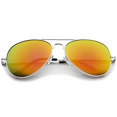 zeroUV - Classic Metal Frame Spring Hinges Color Mirror Lens Aviator Sunglasses 56mm (Silver / Orange Mirror)