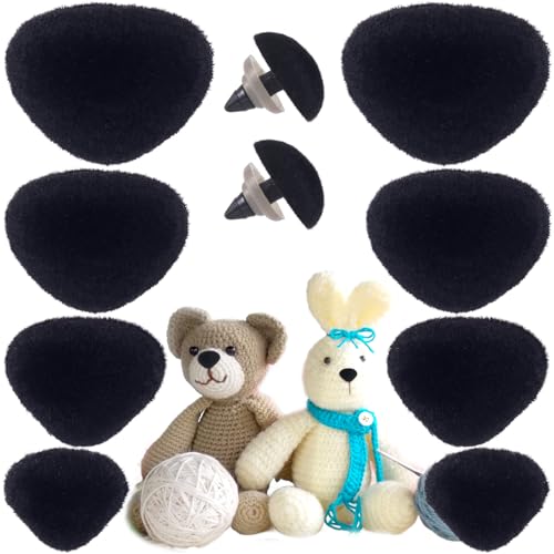 CustomyLife 32pcs Safety Noses for Amigurumi, 11/15/17/18mm Plastic Doll Noses for Crochet, Flocking Teddy Bear Noses Stuffed with Washers for Craft Puppet Plush Toy Accessories- Black