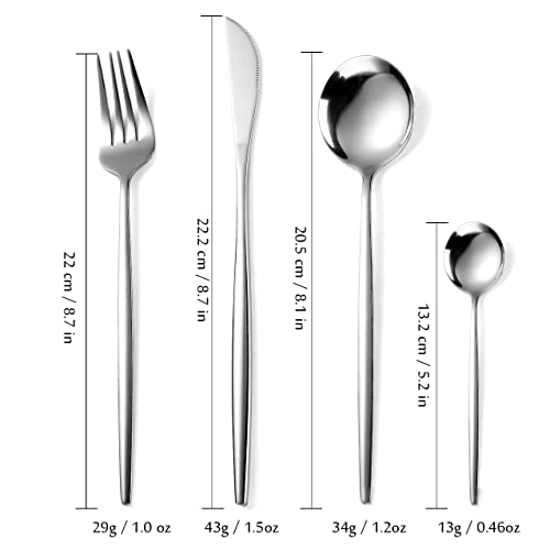 Gosyfeti 24 PCS Tableware Sets Cultery Dinnerware Flatware 410 Food-grade Stainless Steel Dinner Knives, Forks, Spoons, Mini Spoons, 6 Sets (Silver)
