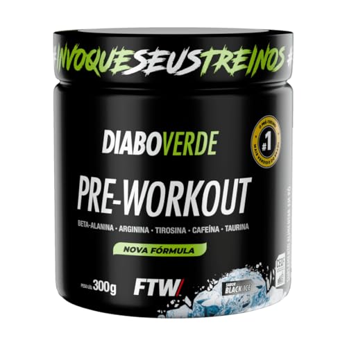 FTW Pré-Treino Diabo Verde em Pó com Cafeína, Aminoácidos Beta‑Alanina e Arginina para Treinos e Atividades Físicas - Pote 300 g (Sabor: Black Ice)