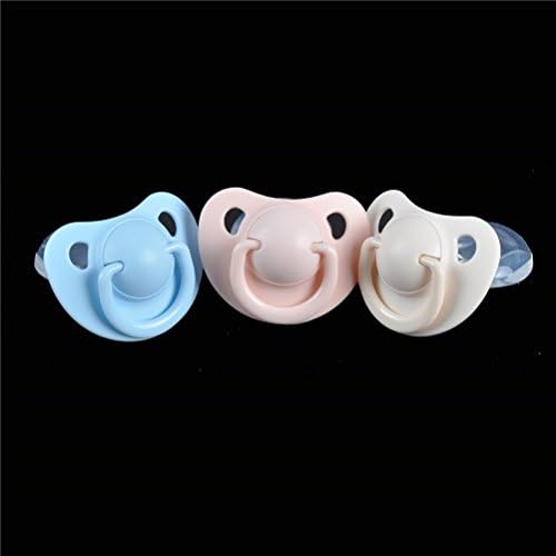 Pack Of 3 Bigshield Adult Sized Pacifier With Clip Chain Feeding Nipples Dummy Bigshield Novelty Pacifier For Adult-Pink,Blue,Beige