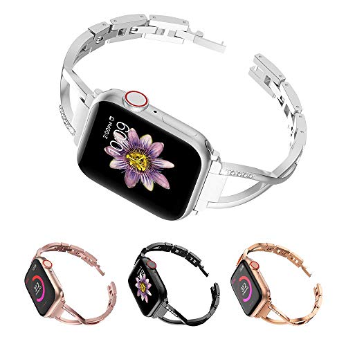 Marge Plus Compatible with Apple Watch Band 38mm 40mm with Case, Women Bling Wristband for iWatch Series 5 4 3 2 1 Metal Stylish Strap, Silver - Thumbnail 5