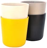 EKOBO Bamboo 16oz Cup Set, Service for 4, Gift Box, BIOBU Eco-material, Indoor/Outdoor Dining, Assorted Colors