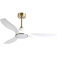 Fanliving 52 Inch 6 Speed High CFM Quiet DC Motor Modern Ceiling Fan with Lights Remote Control, 3 Blade White Gold Indoor Bedroom Living Room Ceiling Fan