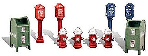 Scenic Accents Street Items (Mailboxes Fire Hydrants & Fire/Police Call Boxes) HO Woodland Scenics