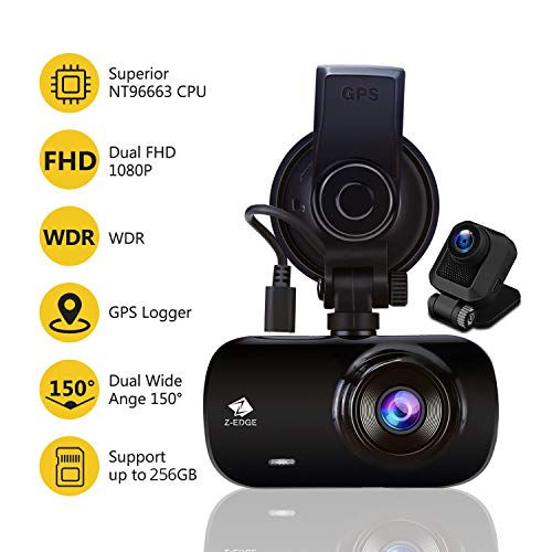Dual Dash Cam, ZEdge Z3D 2.7" Screen Dual 1920 x 1080P Dash Cam Front