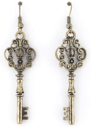 Vintage Simple Vintage Feel Gold Tone Double Sides Crown Key Drop Earrings by JuliesJ