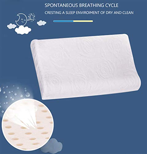 ZONMAI Cuscino Cervicale, Ergonomico Lattice Naturale Cuscino con Cuscino in Morbidezza Cotone Bianco Modello Doppia Onda Cuscino per Dormire, 44x27x6cm