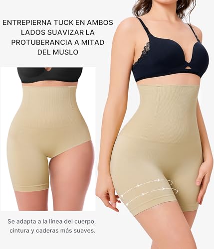 KUMAYES Short Licra de Cintura Alta, Boxer Sin Costuras para Mujer, Ropa Interior Control de Abdomen, Calzon Postparto Suave Levanta Glúteos, Transpirable