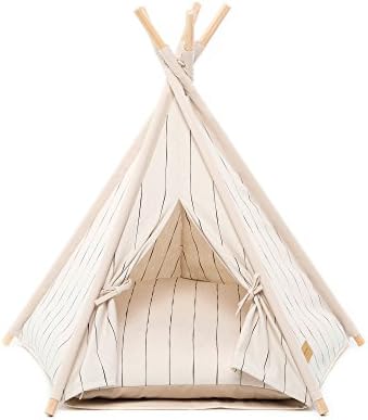 Huts and Bay Designer Pet Teepee Tent Pin Stripe Ivory With Matching Cushion Bed
